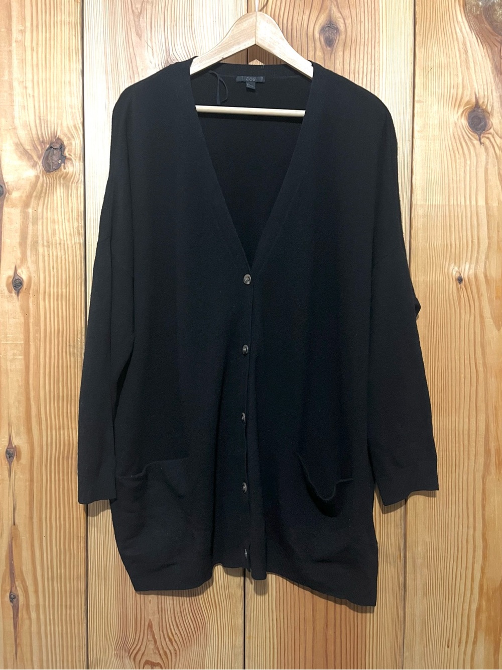 COS 100% Lambswool Oversized Cardigan - Black, Size L